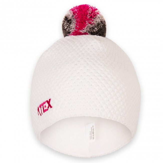 Pletená čiapka KNIT biela - šedo-fialový brmbolec Pletená čiapka KNIT biela - šedo-fialový brmbolec