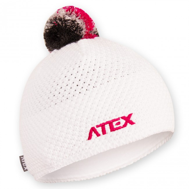 Pletená čiapka KNIT biela - šedo-fialový brmbolec Pletená čiapka KNIT biela - šedo-fialový brmbolec