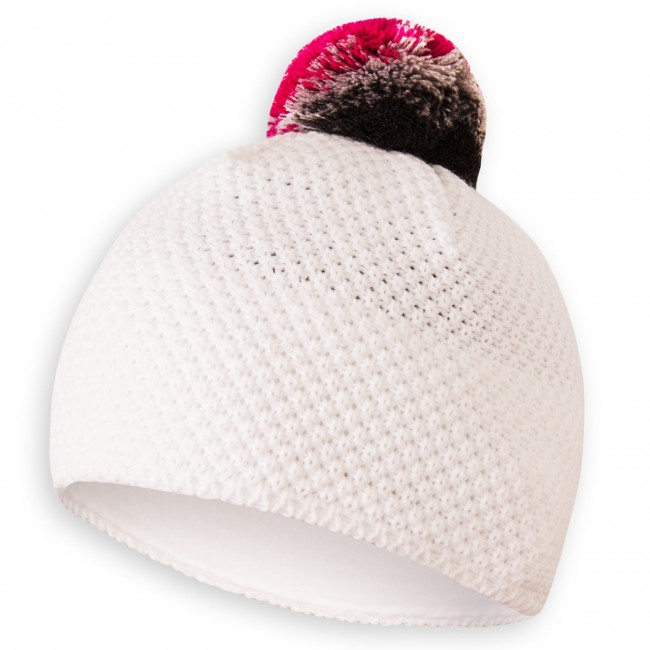 Pletená čiapka KNIT biela - šedo-fialový brmbolec Pletená čiapka KNIT biela - šedo-fialový brmbolec